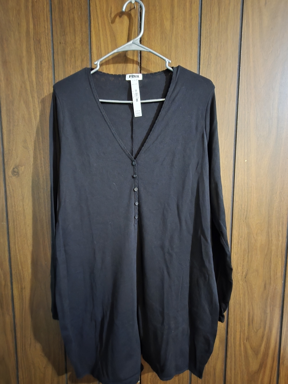 PINK Victoria's Secret Black V-Neck Button Front One Piece Pajama